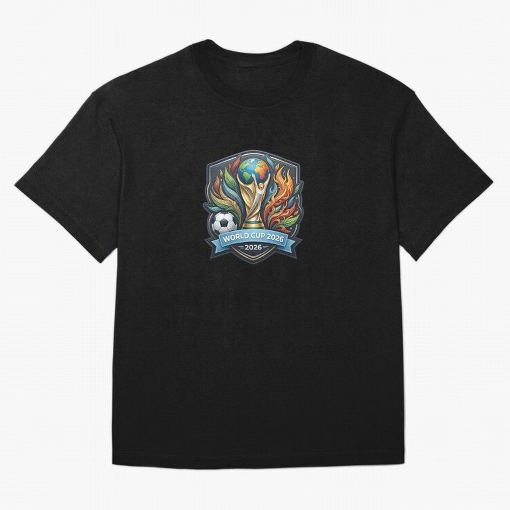 World Cup 2026 Football Crest - Retro Vintage Sticker Oversized T-Shirt Embrace FIFA World Cup 2026 for Fans of Neymar, Haaland and Cristiano Ronaldo and Netherlands, Bringing Vintage Soccer Flavor, Modern Football Stars, National Flags and Final