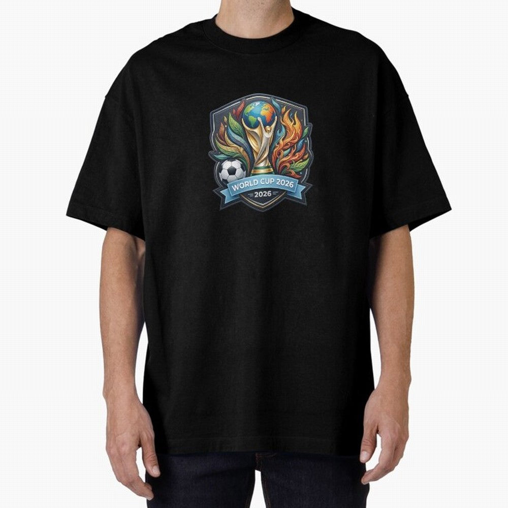 World Cup 2026 Football Crest - Retro Vintage Sticker Oversized T-Shirt Embrace FIFA World Cup 2026 for Fans of Neymar, Haaland and Cristiano Ronaldo and Netherlands, Bringing Vintage Soccer Flavor, Modern Football Stars, National Flags and Final