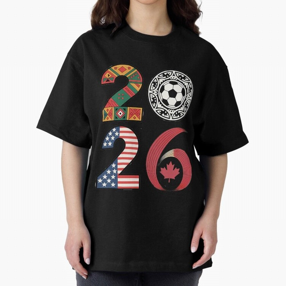 2026 Football Countries Design Usa Canada Mexico Inspired Oversized T-Shirt Celebrate Football Heritage in FIFA World Cup 2026 Centered on Messi and Cristiano Ronaldo, Argentina, France and Brazil Energy, Football Passion, Legendary Performances,