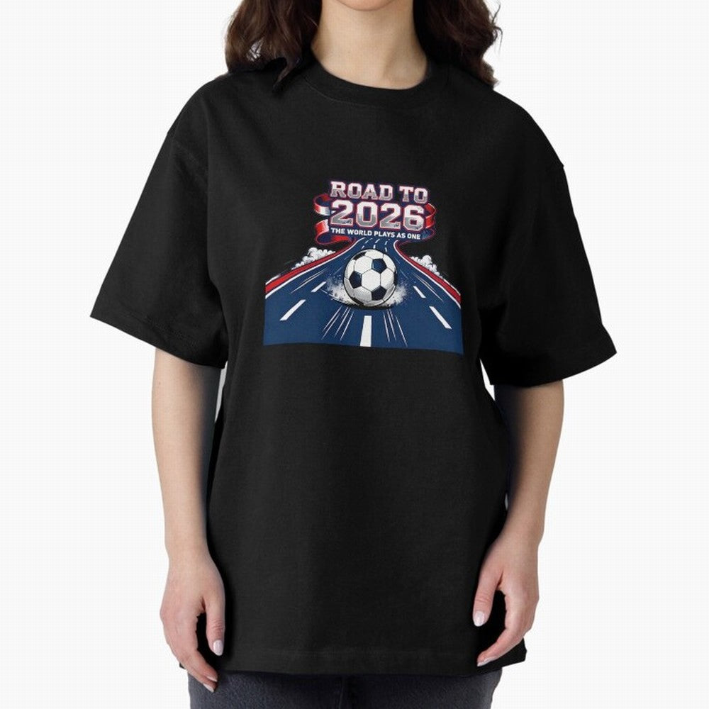 Road To 2026 The World Plays As One Oversized T-Shirt Bring a Champion Mindset to the FIFA World Cup 2026 Group Stage Journey through CR7 Highlights, Portugal Pride, Football History, Final Match Energy, Crowd Noise and Once in a Lifetime Moments;
