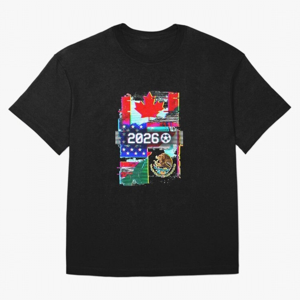 Glitched United 2026 - North America Tournament Emblem Oversized T-Shirt Celebrate the Next Chapter of Match Day Hype around FIFA World Cup 2026 Group Stage, Cristiano Ronaldo, Haaland and CR7, Argentina and Brazil, Goal Celebration Energy,