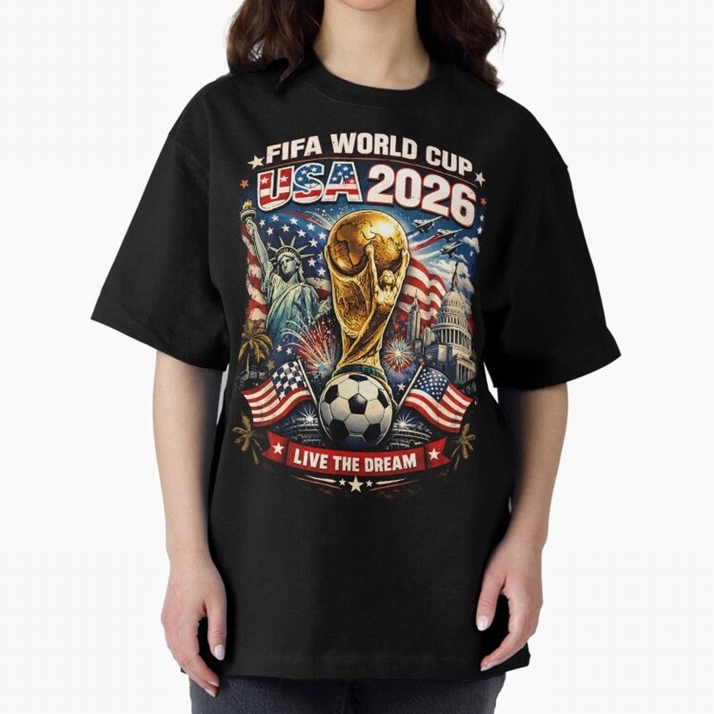 Fifa World Cup USA 2026 Colour Oversized T-Shirt Keep the Match Day Mood of Match Day Hype around FIFA World Cup 2026 USA Canada Mexico, CR7 and Messi, Brazil, Worldwide Fan Energy, Dramatic Goals, Stadium Lights and Championship Celebrations; Made
