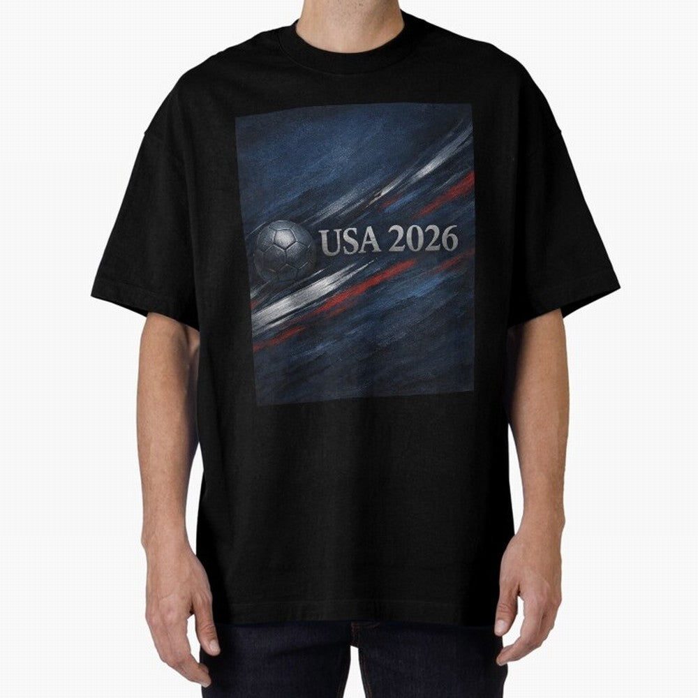 USA 2026 Soccer Design Inspired Oversized T-Shirt Make Every Match About Global Football Passion for FIFA World Cup 2026 USA Canada Mexico, Driven by Messi, Neymar and Mbappe, Brazil, Tournament Hype, Historic Matchups, Family Viewing Parties and