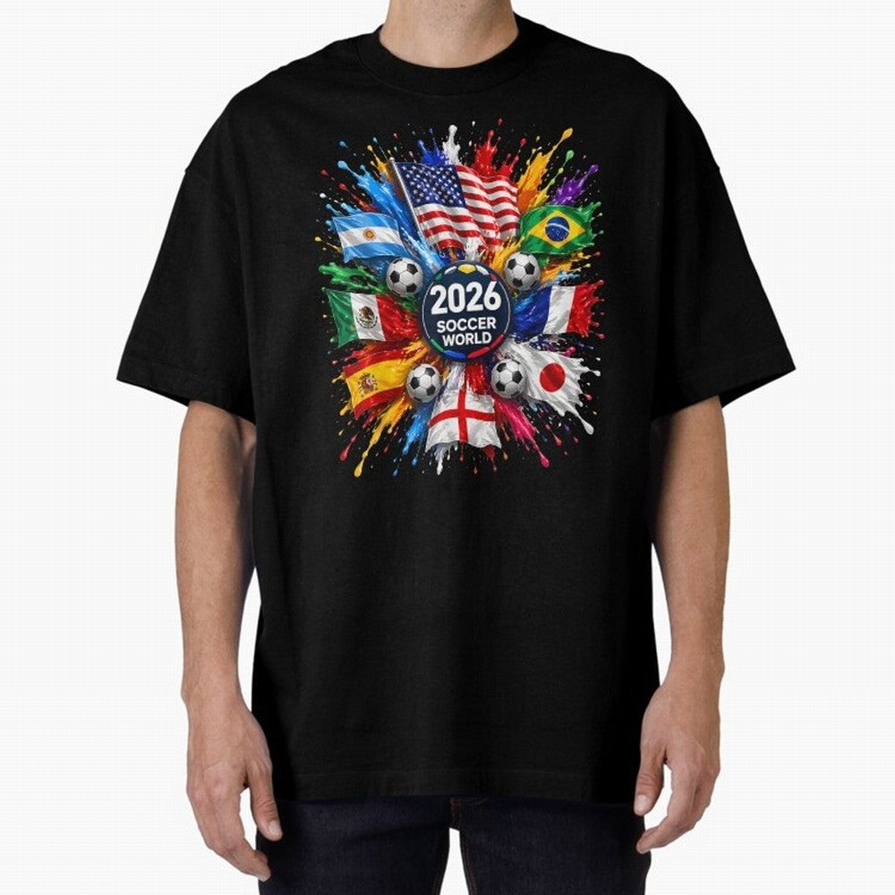 2026 Soccer World USA Flag Burst Fan Tee Oversized T-Shirt Relive the Noise and Pride of Global Football Passion for FIFA World Cup 2026 USA Canada Mexico, Inspired by Neymar, Haaland and Cristiano Ronaldo, Argentina and Brazil, Stadium Memories,