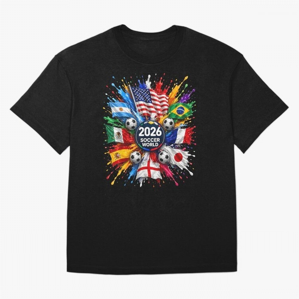 2026 Soccer World USA Flag Burst Fan Tee Oversized T-Shirt Relive the Noise and Pride of Global Football Passion for FIFA World Cup 2026 USA Canada Mexico, Inspired by Neymar, Haaland and Cristiano Ronaldo, Argentina and Brazil, Stadium Memories,