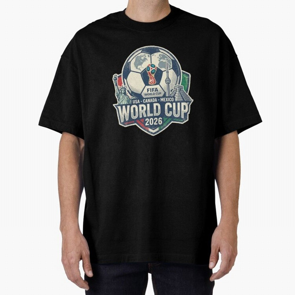North America United Soccer 2026 Vintage Crest Oversized T-Shirt Celebrate Unforgettable Nights in Global Football Passion for FIFA World Cup 2026, Capturing Neymar, Haaland and Cristiano Ronaldo, Spain and Netherlands, Football Festival
