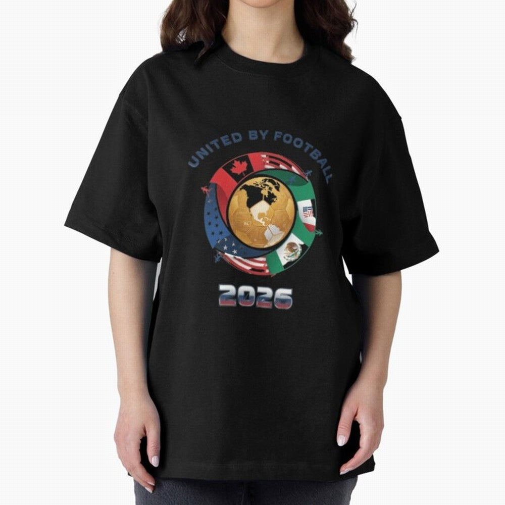 United By Football 2026 Oversized T-Shirt Refresh the FIFA World Cup 2026 USA Canada Mexico Journey through Neymar Highlights, Spain Pride, Supporter Pride, Iconic Celebrations, Legendary Names and Global Match Day Energy; Made for Collectors Who