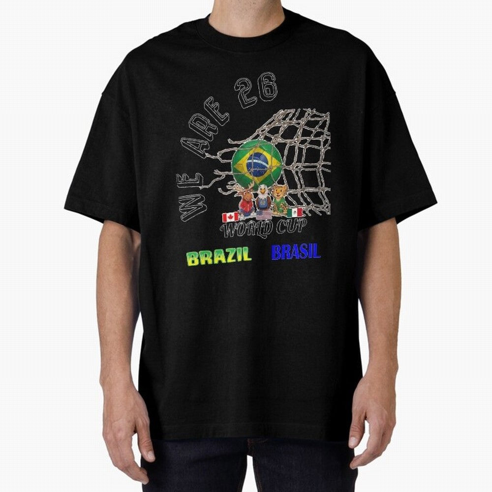 World Cup 26 - Brazil Oversized T-Shirt Celebrate the Stars of FIFA World Cup 2026 Group Stage Highlighting Messi, Neymar and Mbappe, Brazil, Portugal and Argentina Energy, Sports Nostalgia, International Competition, Famous Players and