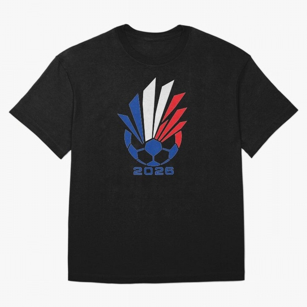 France Soccer 2026 Tricolor Burst Emblem Oversized T-Shirt Honor the Football Icons of the FIFA World Cup 2026 Group Stage Journey through Neymar, Haaland and Cristiano Ronaldo Highlights, Argentina, France and Brazil Pride, Retro Football Energy,