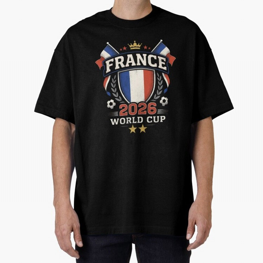 France World Cup 2026 Football Heritage - Les Bleus Crest Oversized T-Shirt Show Up for the Glory of Global Football Passion for FIFA World Cup 2026, Highlighting CR7 and Messi, Netherlands, Vintage Soccer Flavor, Modern Football Stars, National