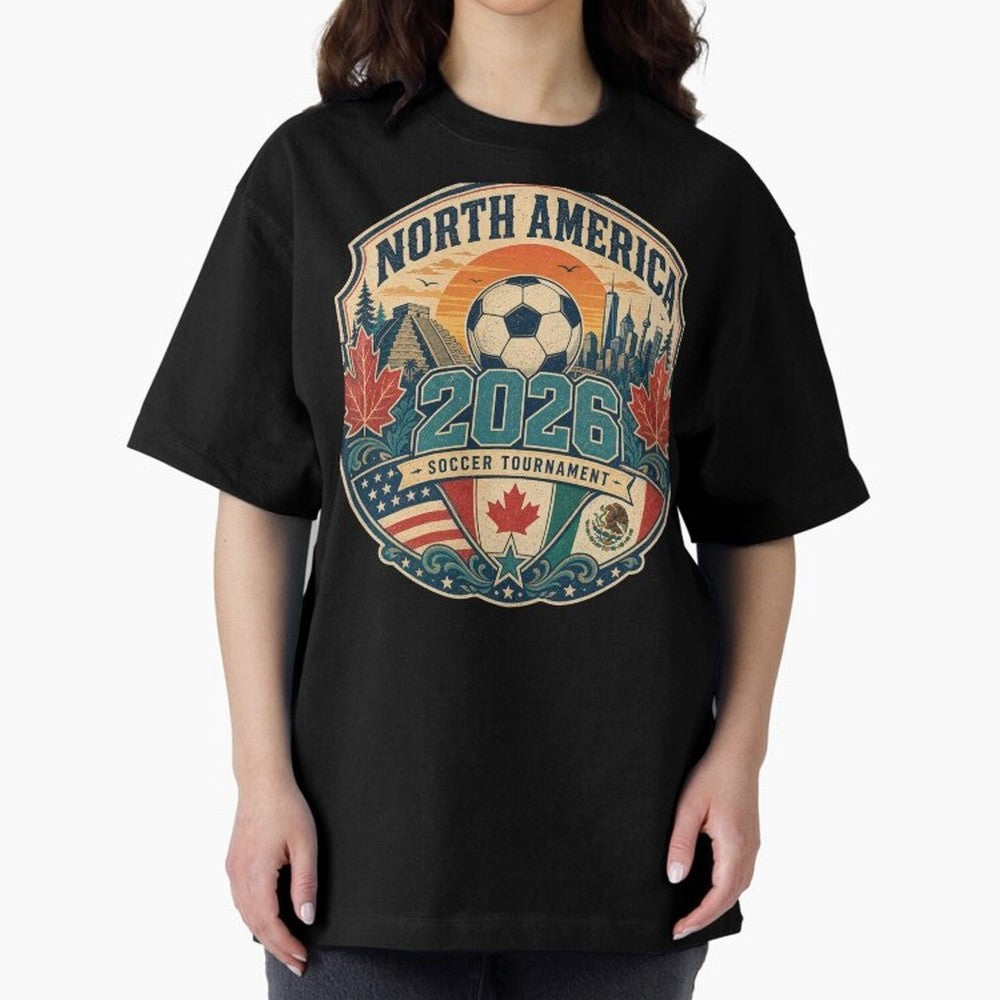 USA Canada Mexico Soccer Cup Oversized T-Shirt Support the Legends of Global Football Passion for FIFA World Cup 2026, with Neymar, Haaland and Cristiano Ronaldo, Portugal, Spain and Germany, Football Festival Excitement, Trophy Ambitions, Country