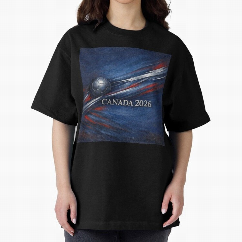 Canada 2026 Soccer Theme with silver lines Oversized T-Shirt Fuel Your Fan Pride for Global Football Passion for FIFA World Cup 2026 USA Canada Mexico, Celebrating Mbappe, Argentina, Sports Nostalgia, International Competition, Famous Players and