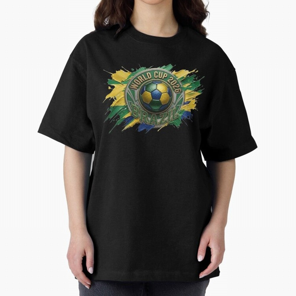 World Cup 2026 Brazil Soccer Ball Paint Splash Oversized T-Shirt Support Your Favorite Stars during the FIFA World Cup 2026 Group Stage Journey through Mbappe Highlights, Netherlands Pride, Match Day Excitement, Supporter Culture, Golden Goals and