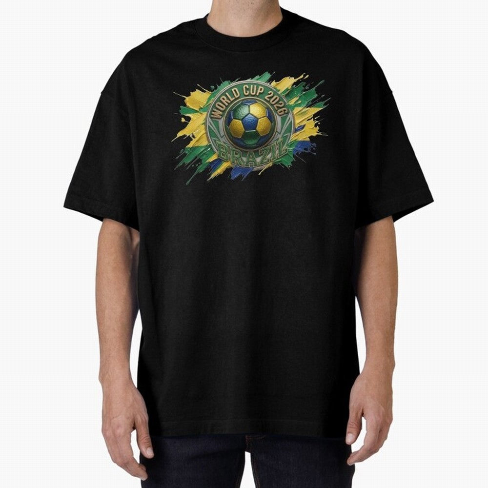 World Cup 2026 Brazil Soccer Ball Paint Splash Oversized T-Shirt Support Your Favorite Stars during the FIFA World Cup 2026 Group Stage Journey through Mbappe Highlights, Netherlands Pride, Match Day Excitement, Supporter Culture, Golden Goals and