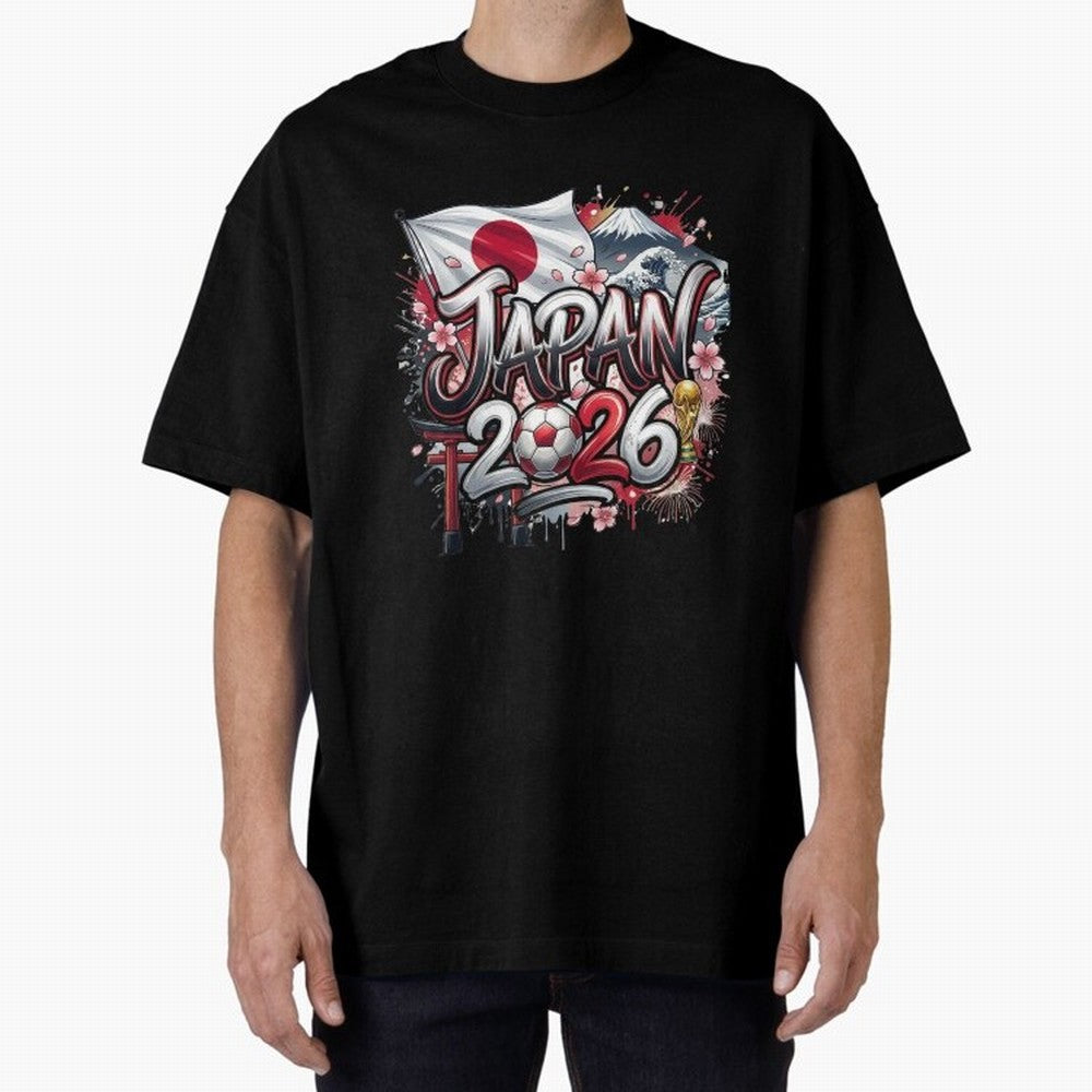 Japan World Cup 2026 Football Legacy Oversized T-Shirt Celebrate Rivalries and Pride in the FIFA World Cup 2026 USA Canada Mexico Journey through CR7 and Messi Highlights, England and Germany Pride, Retro Football Energy, Iconic Rivalries, Trophy