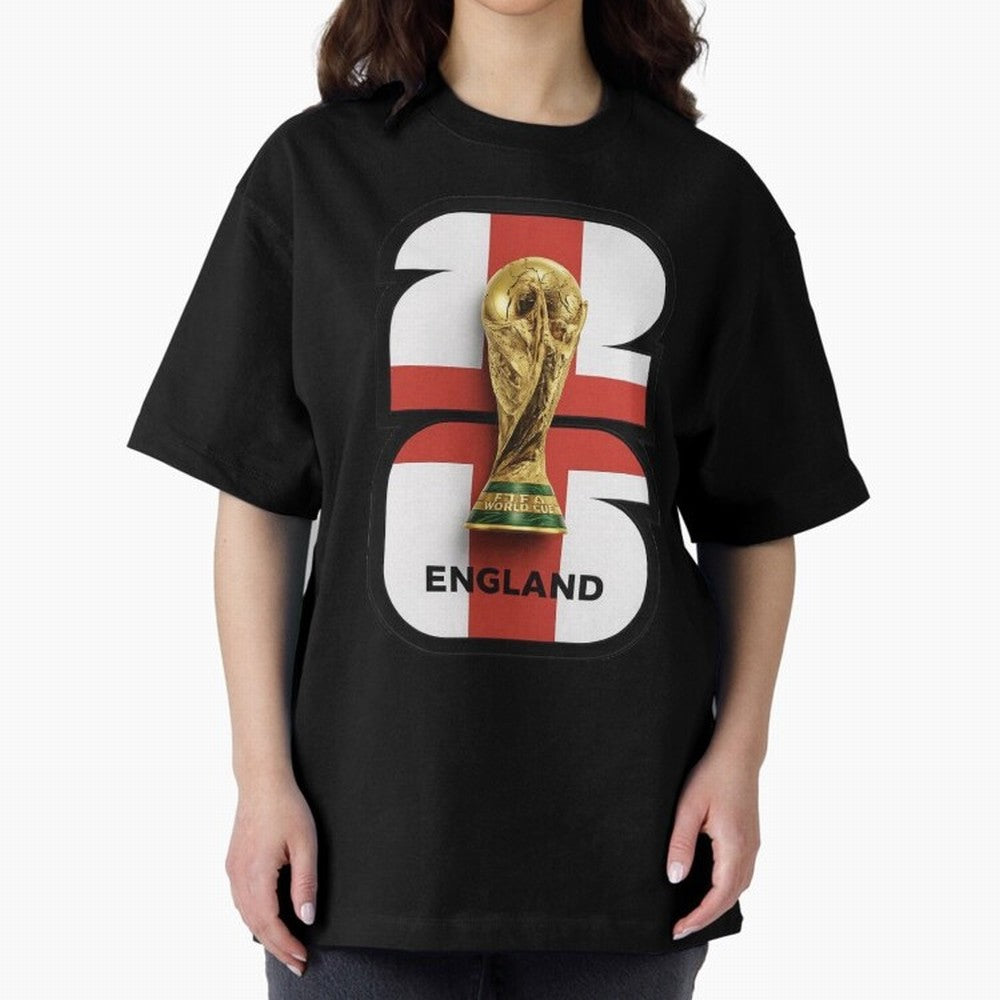 England Football World Cup 2026 - Three Lions Gold Trophy Edition Oversized T-Shirt Show Fan Pride Across FIFA World Cup 2026 Spirit, Capturing Netherlands, Messi, Neymar and Mbappe, Vintage Soccer Flavor, Modern Football Stars, National Flags and