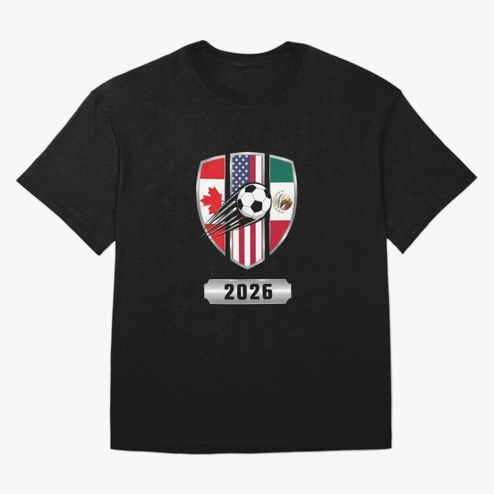 North United America Shield 2026 Cup Oversized T-Shirt Honor Football Greatness during Global Football Passion for FIFA World Cup 2026, Highlighting CR7 and Messi, Brazil, Portugal and Argentina, Goal Celebration Energy, Supporter Heritage,