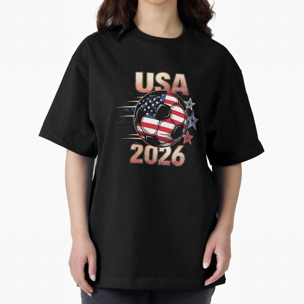 USA Soccer with Red White Blue Stars 2026 Cup T-Shirt_83834283 Oversized T-Shirt Celebrate Fan Culture around FIFA World Cup 2026 Group Stage for Fans of Haaland and Mbappe and Netherlands, Bringing Vintage Soccer Flavor, Modern Football Stars,