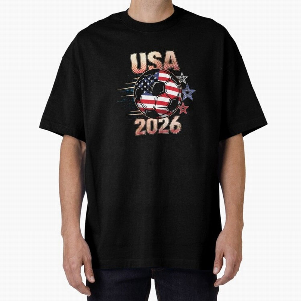 USA Soccer with Red White Blue Stars 2026 Cup T-Shirt_83834283 Oversized T-Shirt Celebrate Fan Culture around FIFA World Cup 2026 Group Stage for Fans of Haaland and Mbappe and Netherlands, Bringing Vintage Soccer Flavor, Modern Football Stars,