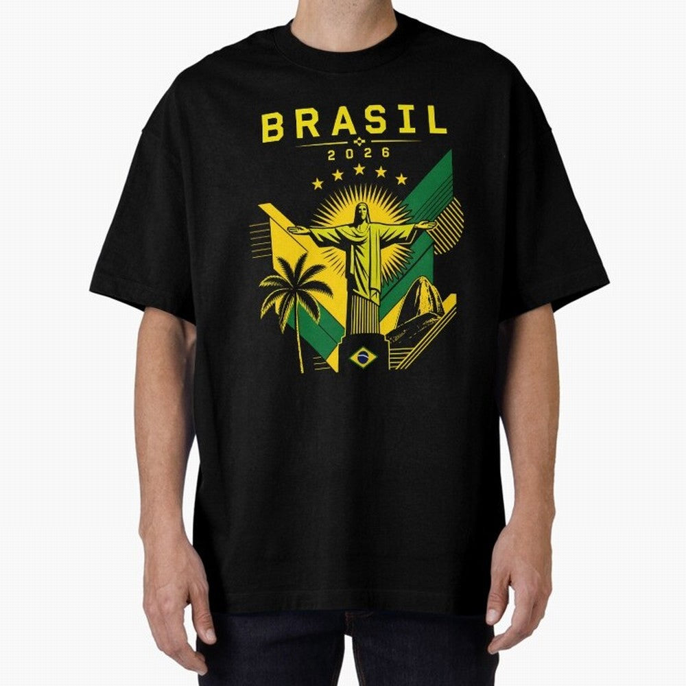 Brasil 2026 Christ the Redeemer Rio Oversized T-Shirt Bring Global Football Passion for FIFA World Cup 2026, Connected to Neymar, England, France and Netherlands, Football History, Final Match Energy, Crowd Noise and Once in a Lifetime Moments;