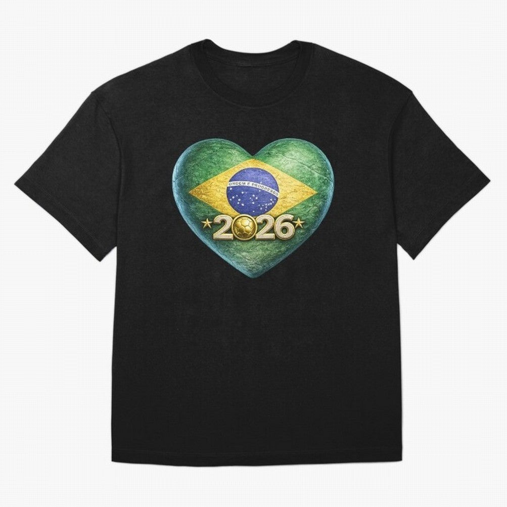 Brazil 2026 World Football Heart Flag Designs Oversized T-Shirt Show Your Stadium Side during Match Day Hype around FIFA World Cup 2026 USA Canada Mexico, Messi and Cristiano Ronaldo, Brazil, Football Festival Excitement, Trophy Ambitions, Country