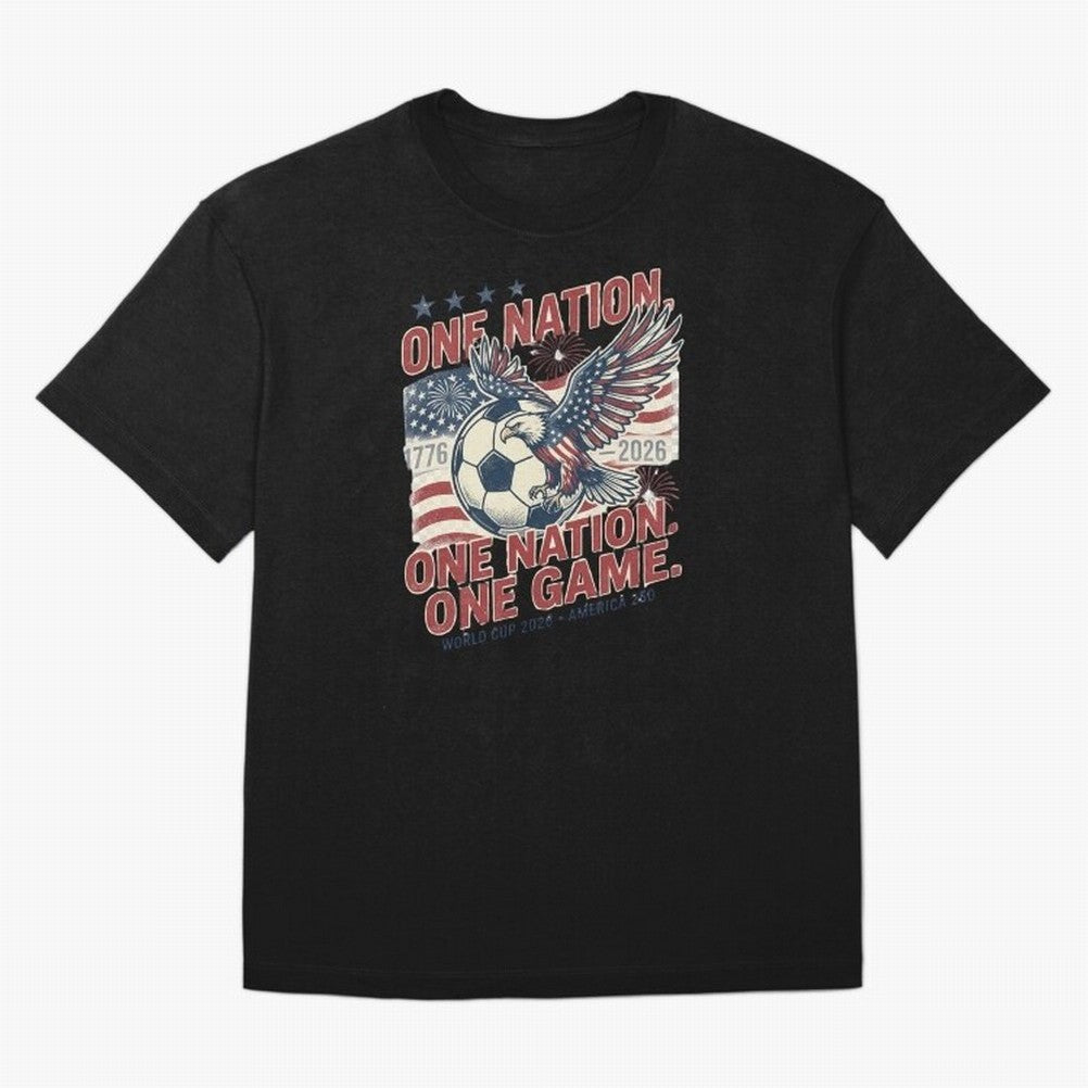 One Nation One Game World Cup 2026 Oversized T-Shirt Carry the Dream of FIFA World Cup 2026 for Fans of Messi and France and Portugal, Bringing Retro Football Energy, Iconic Rivalries, Trophy Chase Drama and Stadium Atmosphere; Great for Supporters