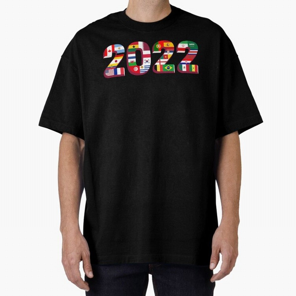 All the 32 Teams that Played in 2022 in Qatar for Football Fans Oversized T-Shirt Capture Stadium Memories from FIFA World Cup 2026 USA Canada Mexico with CR7 and Messi, Argentina and Brazil Energy, Stadium Chants, National Pride, Trophy Dreams and
