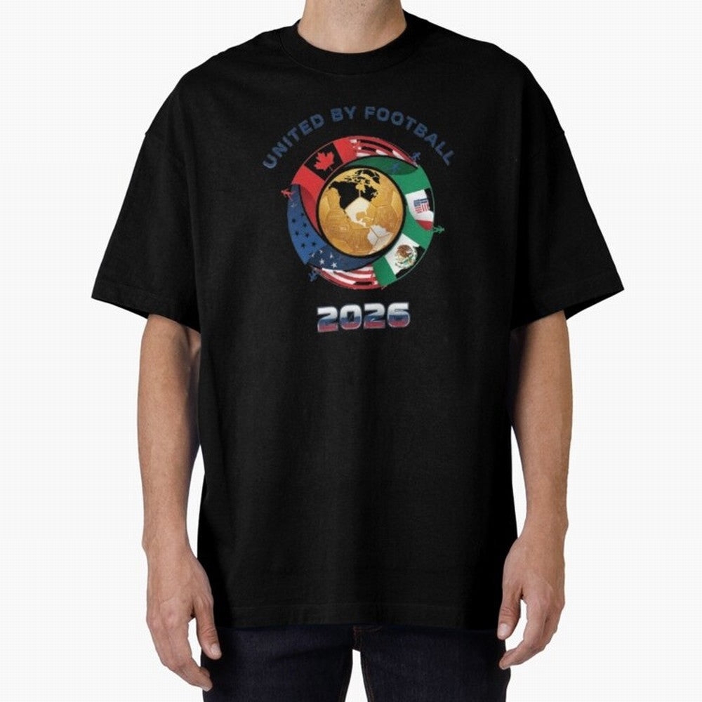 United By Football 2026 Logo Oversized T-Shirt Spotlight FIFA World Cup 2026 Spirit, Capturing Spain and Netherlands, Messi, Neymar and Mbappe, Football History, Final Match Energy, Crowd Noise and Once in a Lifetime Moments; Ideal for Fans Who