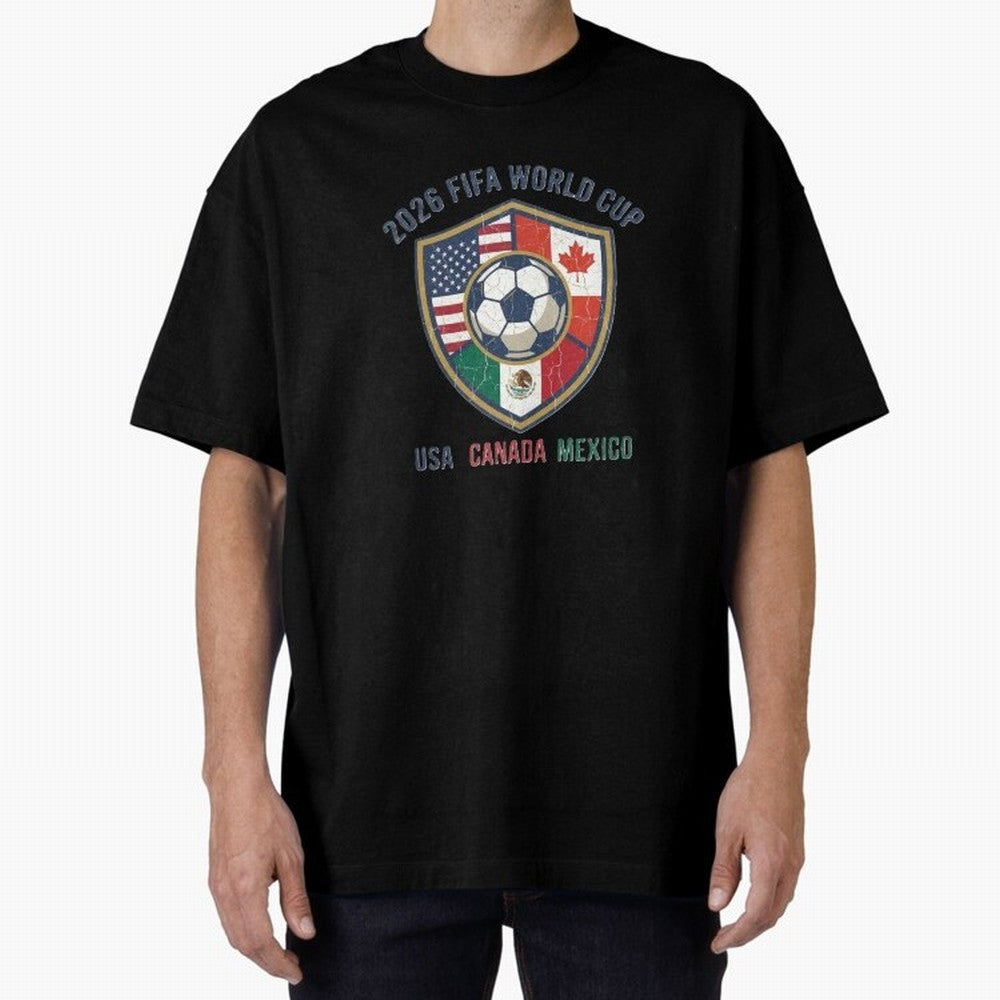 North America United Soccer 2026 Vintage Crest Oversized T-Shirt Bring International Match Energy to Match Day Hype around FIFA World Cup 2026 USA Canada Mexico, Mbappe, France and Portugal, Fan Favorite Moments, National Team Passion, Big Match