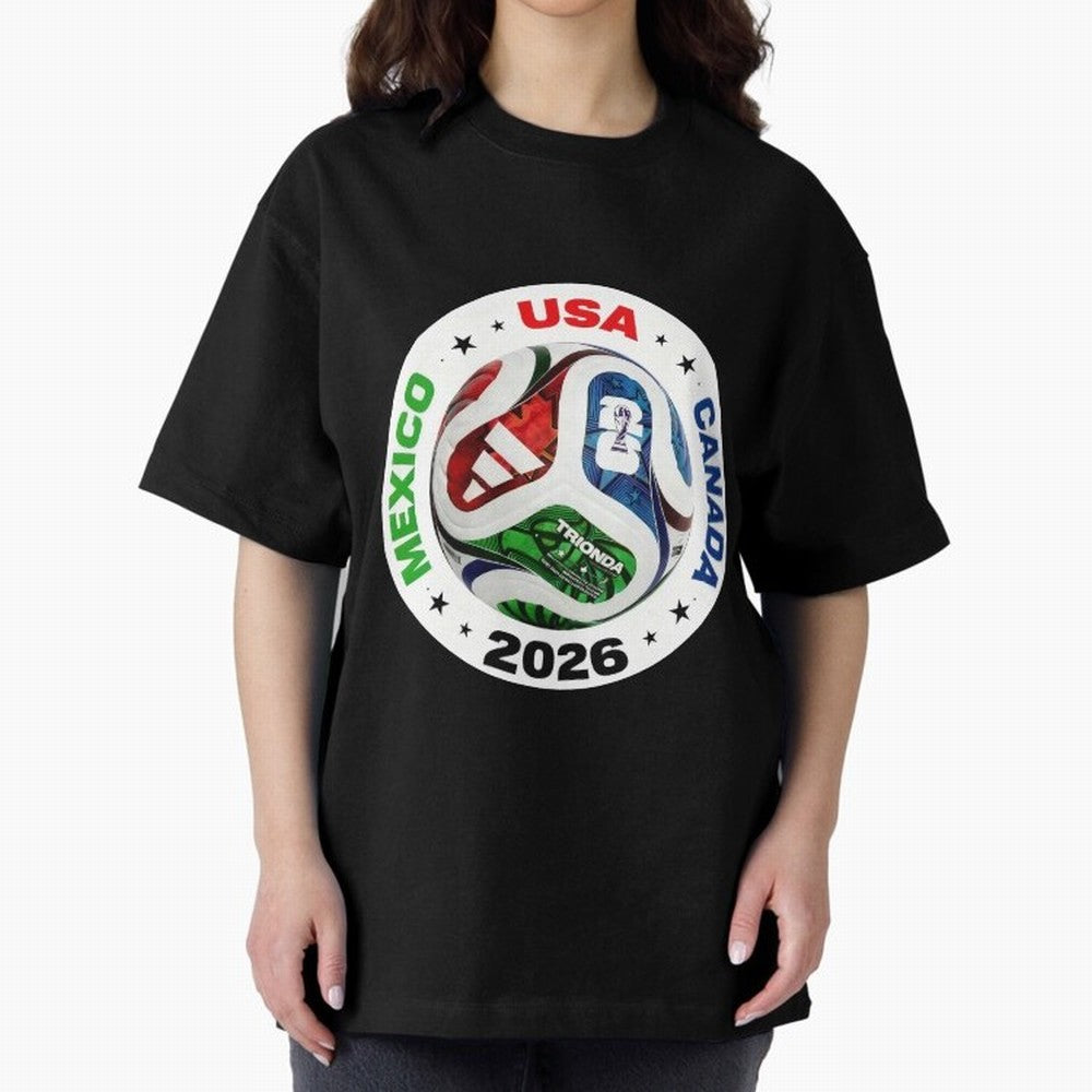 Trionda 26 Soccer Ball - North America 2026 Football Art Oversized T-Shirt Represent Global Football Passion for FIFA World Cup 2026, Highlighting Haaland and Mbappe, Brazil, Portugal and Argentina, Goal Celebration Energy, Supporter Heritage,