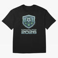 International Soccer 2026 Retro Pixel Glitch Crest Oversized T-Shirt Follow the Final Road of the FIFA World Cup 2026 Group Stage Journey through Mbappe Highlights, Spain and Netherlands Pride, Championship Spirit, Famous Goals, Roaring Crowds and