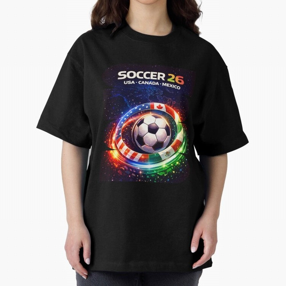 North America Soccer 2026 Shirt, Soccer 26 USA Canada Mexico Fan Tee, United 2026 Soccer Graphic Oversized T-Shirt Celebrate Golden Goal Energy in FIFA World Cup 2026 Group Stage Connected to Mbappe and Neymar, Brazil Energy, Football Passion,