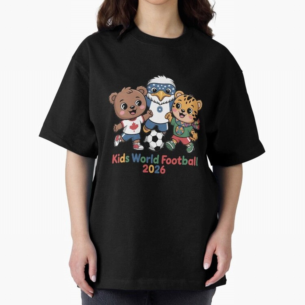 Kids World Football Friends 2026 ¨C Cute Cartoon Soccer Characters for Children Oversized T-Shirt Show Love for Legendary Goals in FIFA World Cup 2026 Inspired by CR7, Brazil, Portugal and Argentina Energy, Match Day Excitement, Supporter Culture,
