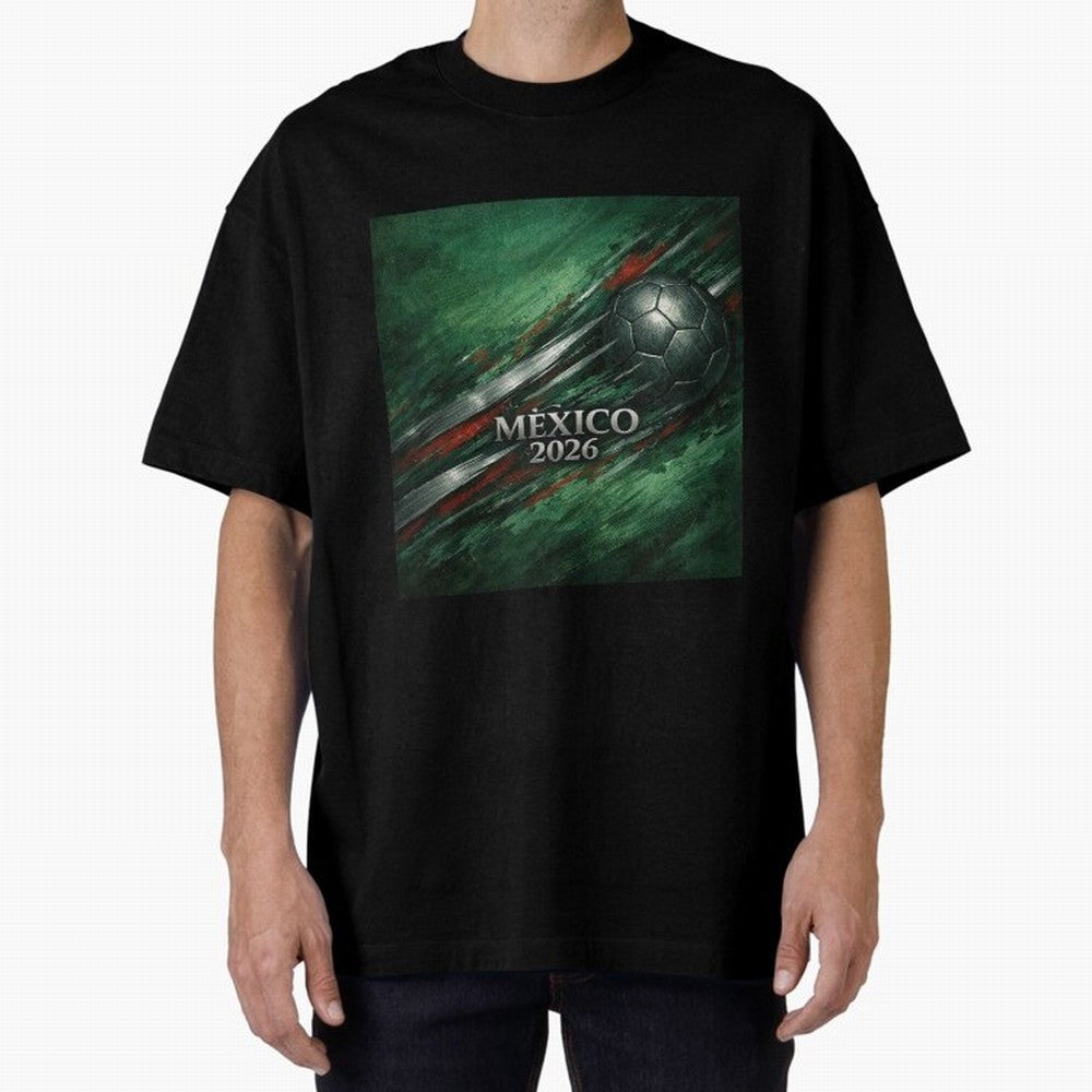 Mexico 2026 Football with Metallic Silver Line Oversized T-Shirt Bring Champion Energy into FIFA World Cup 2026 Group Stage Spirit, Centered on Netherlands, Mbappe, Classic Soccer Heritage, Championship Pressure, Fan Loyalty and International