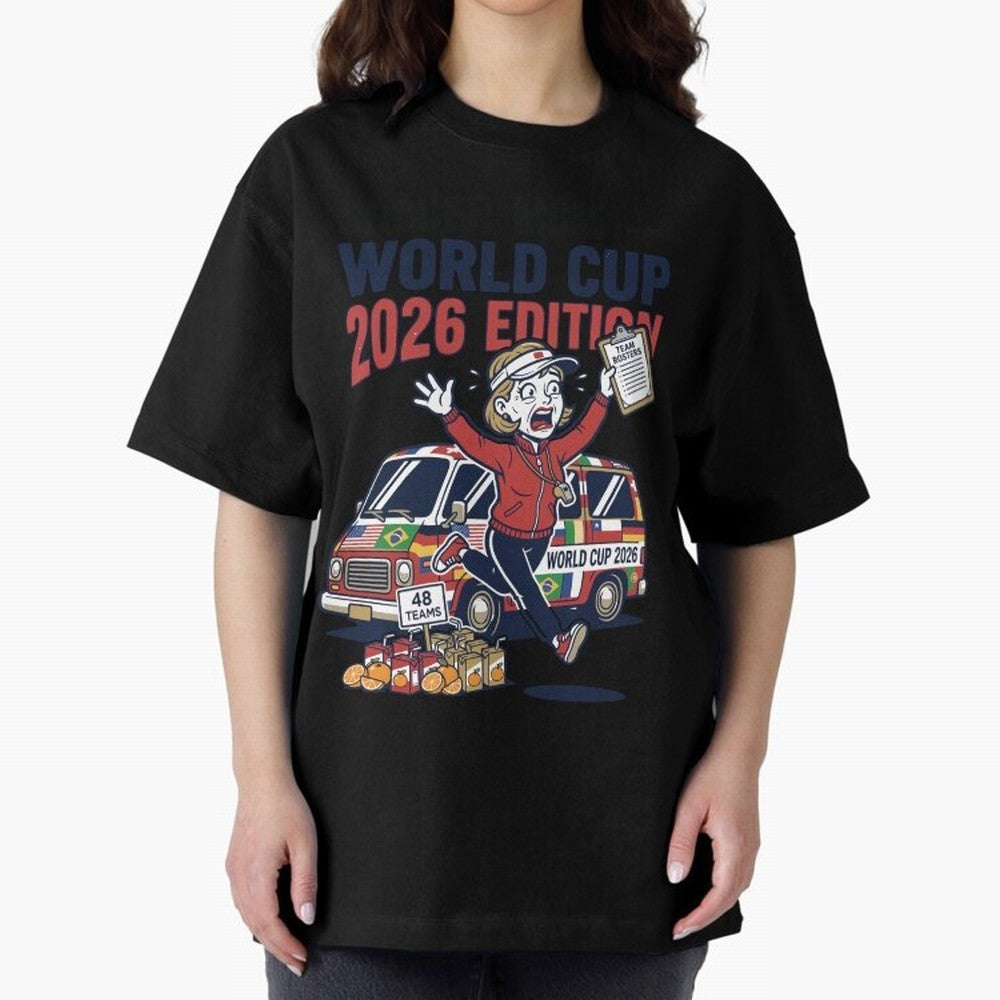 Soccer Mom ¡ª World Cup 2026 Edition V2 Oversized T-Shirt Celebrate Every Goal in the FIFA World Cup 2026 USA Canada Mexico Journey through Mbappe Highlights, England and Germany Pride, Championship Spirit, Famous Goals, Roaring Crowds and