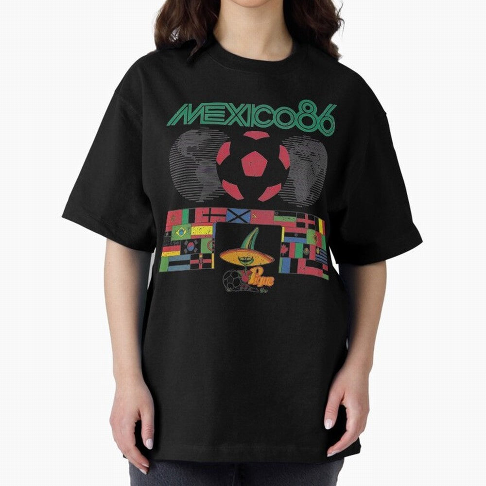 MEXICO-86-WORLD-CUP-T-SHIRT Oversized T-Shirt Bring a Vintage Feel to the FIFA World Cup 2026 Journey through Messi Highlights, Netherlands Pride, Sports Nostalgia, International Competition, Famous Players and Unforgettable Victories; Great for