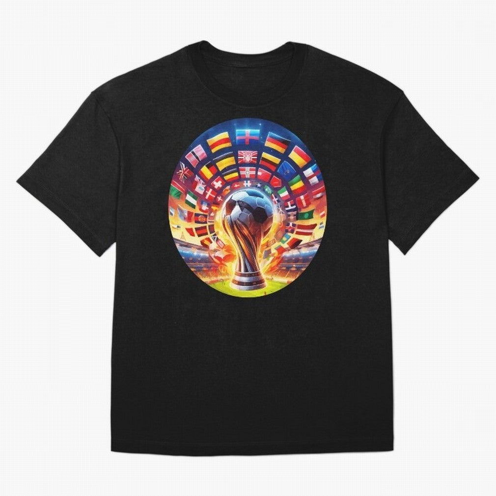 Global Football Fever (The Road to Victory) Oversized T-Shirt Remember Iconic Moments from FIFA World Cup 2026 USA Canada Mexico Spirit, Featuring France and Portugal, Messi, Retro Football Energy, Iconic Rivalries, Trophy Chase Drama and Stadium