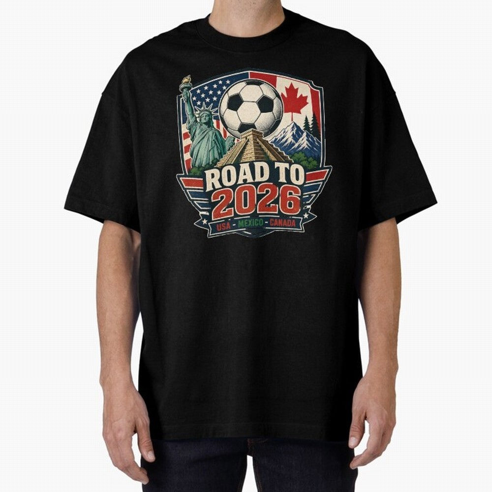 Road to 2026 USA Mexico Canada Soccer Design Oversized T-Shirt Celebrate the Stars of the FIFA World Cup 2026 Journey through Messi Highlights, Netherlands Pride, Goal Celebration Energy, Supporter Heritage, Football Icons and Worldwide Tournament