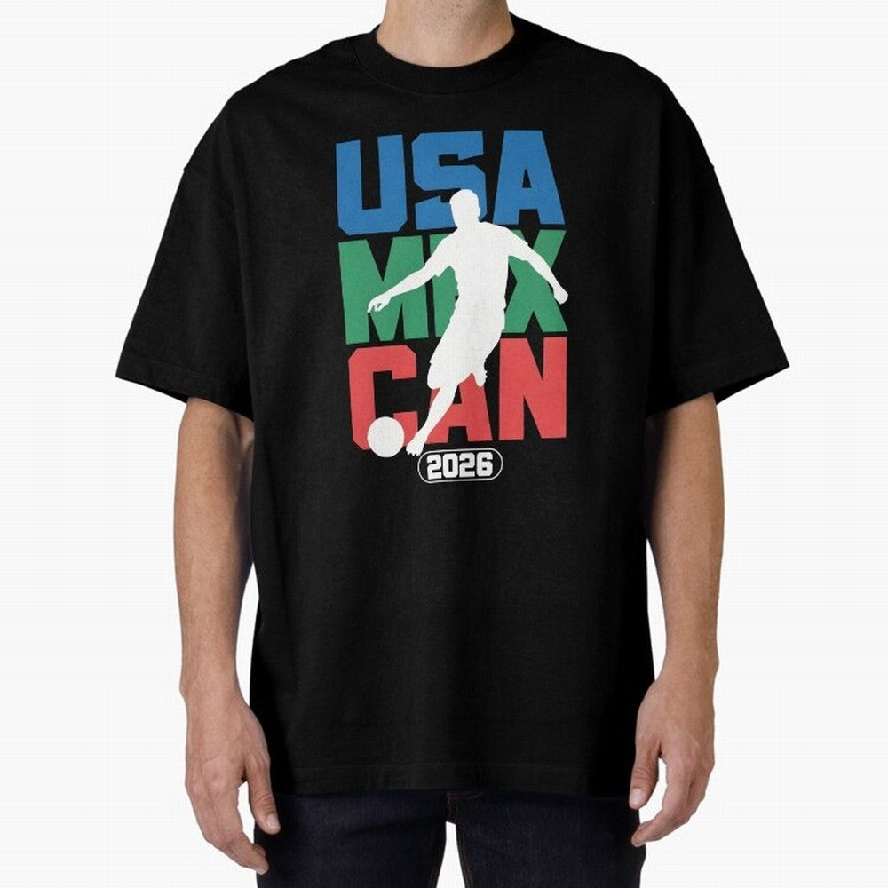 2026 World Cup USA, CAN, MEX Oversized T-Shirt Celebrate the Next Chapter of FIFA World Cup 2026 USA Canada Mexico Centered on Haaland and Mbappe, England and Germany Energy, Worldwide Fan Energy, Dramatic Goals, Stadium Lights and Championship