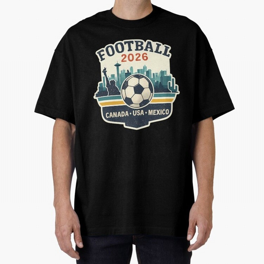 Football 2026 One World One Goal Oversized T-Shirt Join the FIFA World Cup 2026 Journey through Messi, Neymar and Mbappe Highlights, Brazil Pride, Classic Soccer Heritage, Championship Pressure, Fan Loyalty and International Pride; Perfect for