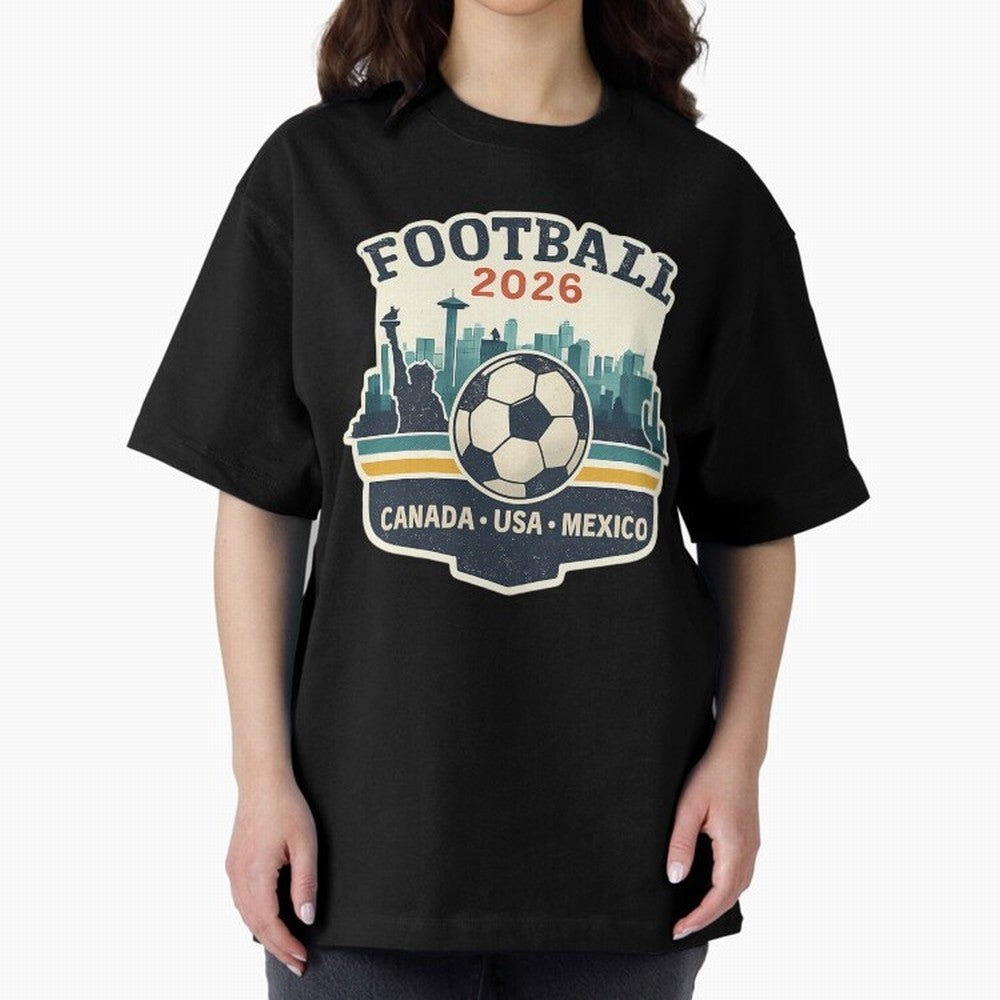 Football 2026 One World One Goal Oversized T-Shirt Join the FIFA World Cup 2026 Journey through Messi, Neymar and Mbappe Highlights, Brazil Pride, Classic Soccer Heritage, Championship Pressure, Fan Loyalty and International Pride; Perfect for