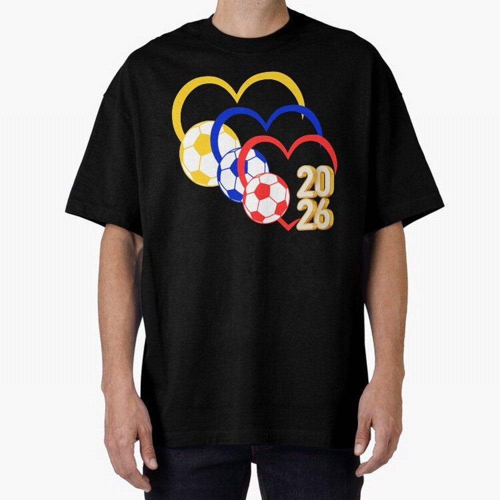 Football 2026 Hearts Colombia Sports Design Oversized T-Shirt Support the Legends of FIFA World Cup 2026 USA Canada Mexico Built around Messi and Cristiano Ronaldo, France Energy, Soccer Culture, Superstar Moments, National Team Dreams and