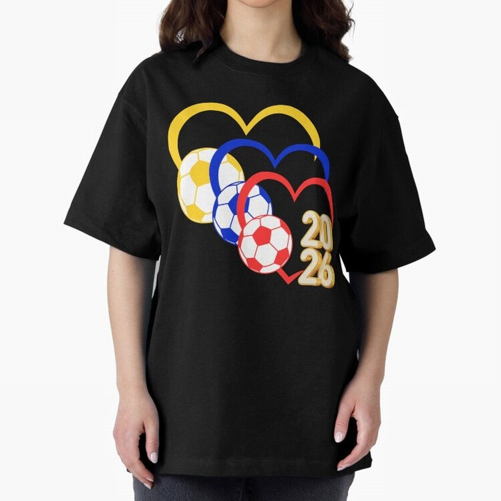 Football 2026 Hearts Colombia Sports Design Oversized T-Shirt Support the Legends of FIFA World Cup 2026 USA Canada Mexico Built around Messi and Cristiano Ronaldo, France Energy, Soccer Culture, Superstar Moments, National Team Dreams and