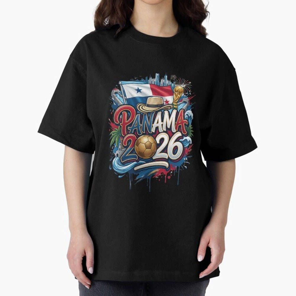 Panama World Cup 2026 Football Legacy Oversized T-Shirt Celebrate the Road through FIFA World Cup 2026 Group Stage Spirit, Highlighting England, Mbappe and Neymar, Football Festival Excitement, Trophy Ambitions, Country Rivalries and Star Player