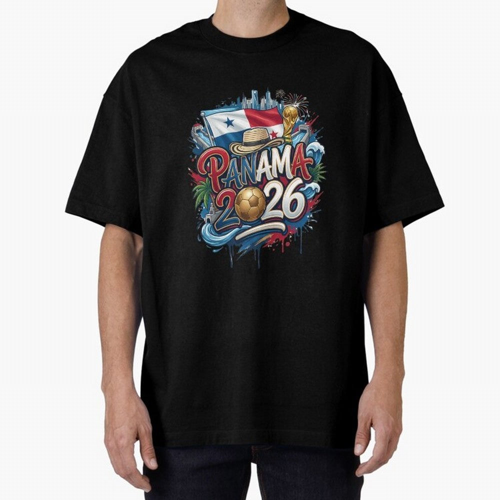 Panama World Cup 2026 Football Legacy Oversized T-Shirt Celebrate the Road through FIFA World Cup 2026 Group Stage Spirit, Highlighting England, Mbappe and Neymar, Football Festival Excitement, Trophy Ambitions, Country Rivalries and Star Player