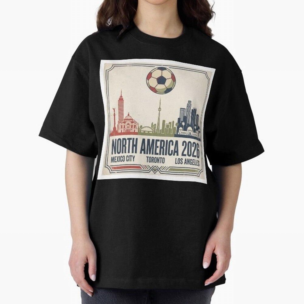 Retro North America 2026 Soccer Vintage Graphic Oversized T-Shirt Celebrate Every Goal in FIFA World Cup 2026 for Fans of Neymar, Haaland and Cristiano Ronaldo and Argentina and Brazil, Bringing Champion Mindset, Group Stage Buzz, Knockout Tension