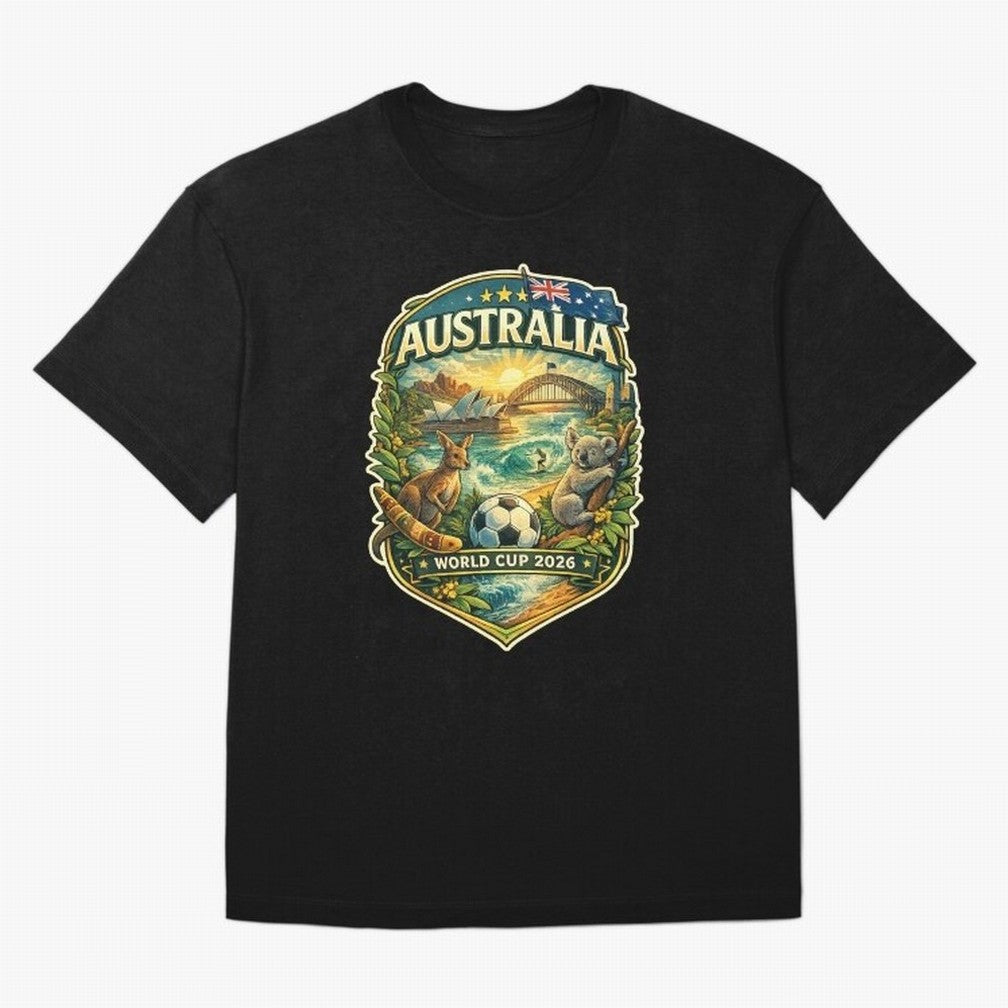 Australia FIFA World Cup 2026 Sydney Opera House Outback Kangaroo Coast Oversized T-Shirt Experience the Global Stage of FIFA World Cup 2026 Group Stage Built around Mbappe and Neymar, Argentina, France and Brazil Energy, Stadium Chants, National