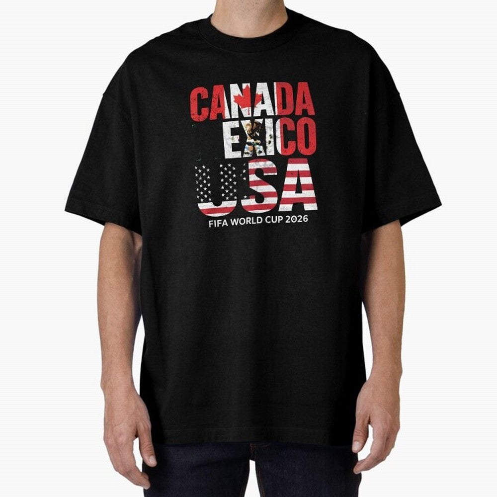 United 2026 World Cup - Canada, Mexico, USA Flags T-Shirt_83138002 Oversized T-Shirt Follow the FIFA World Cup 2026 Group Stage Journey through Neymar, Haaland and Cristiano Ronaldo Highlights, Portugal Pride, Football History, Final Match Energy,