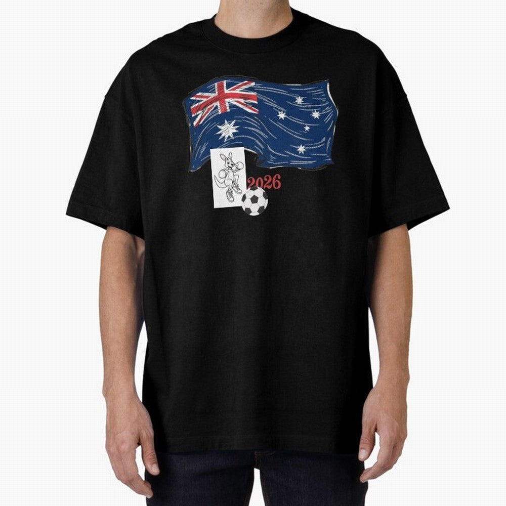 Australia 2026 Soccer Pride - Boxing Kangaroo & Dynamic Waving Flag. Oversized T-Shirt Celebrate Every Goal in FIFA World Cup 2026 USA Canada Mexico Spirit, Driven by Netherlands, Cristiano Ronaldo, Haaland and CR7, Global Supporter Spirit,