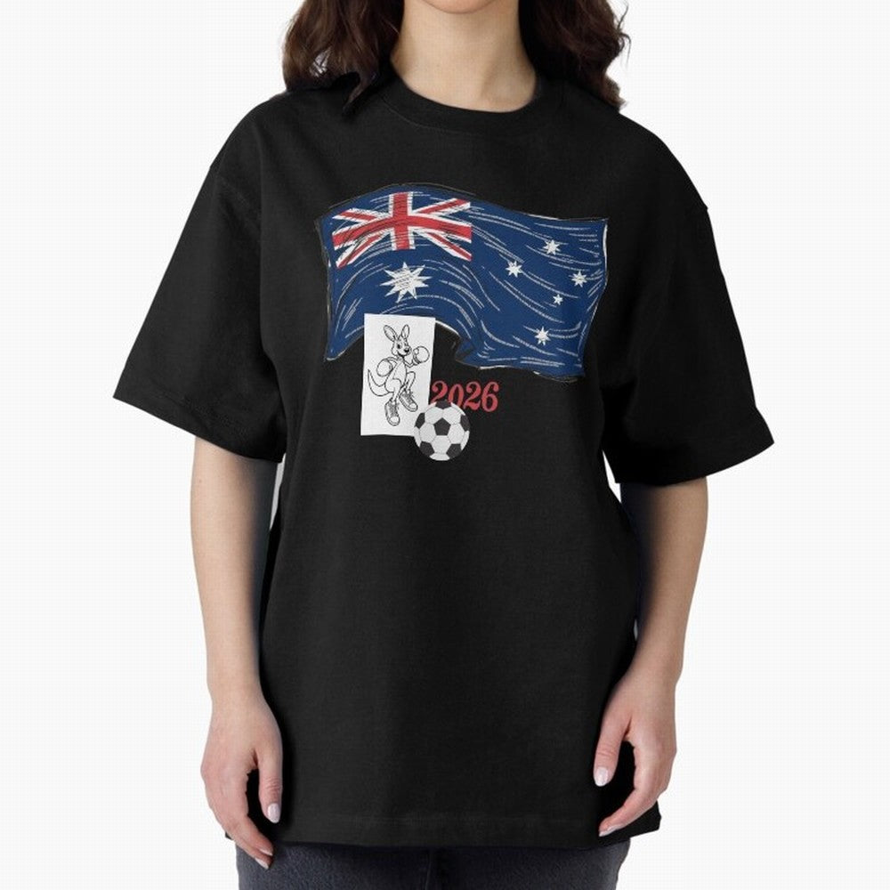 Australia 2026 Soccer Pride - Boxing Kangaroo & Dynamic Waving Flag. Oversized T-Shirt Celebrate Every Goal in FIFA World Cup 2026 USA Canada Mexico Spirit, Driven by Netherlands, Cristiano Ronaldo, Haaland and CR7, Global Supporter Spirit,